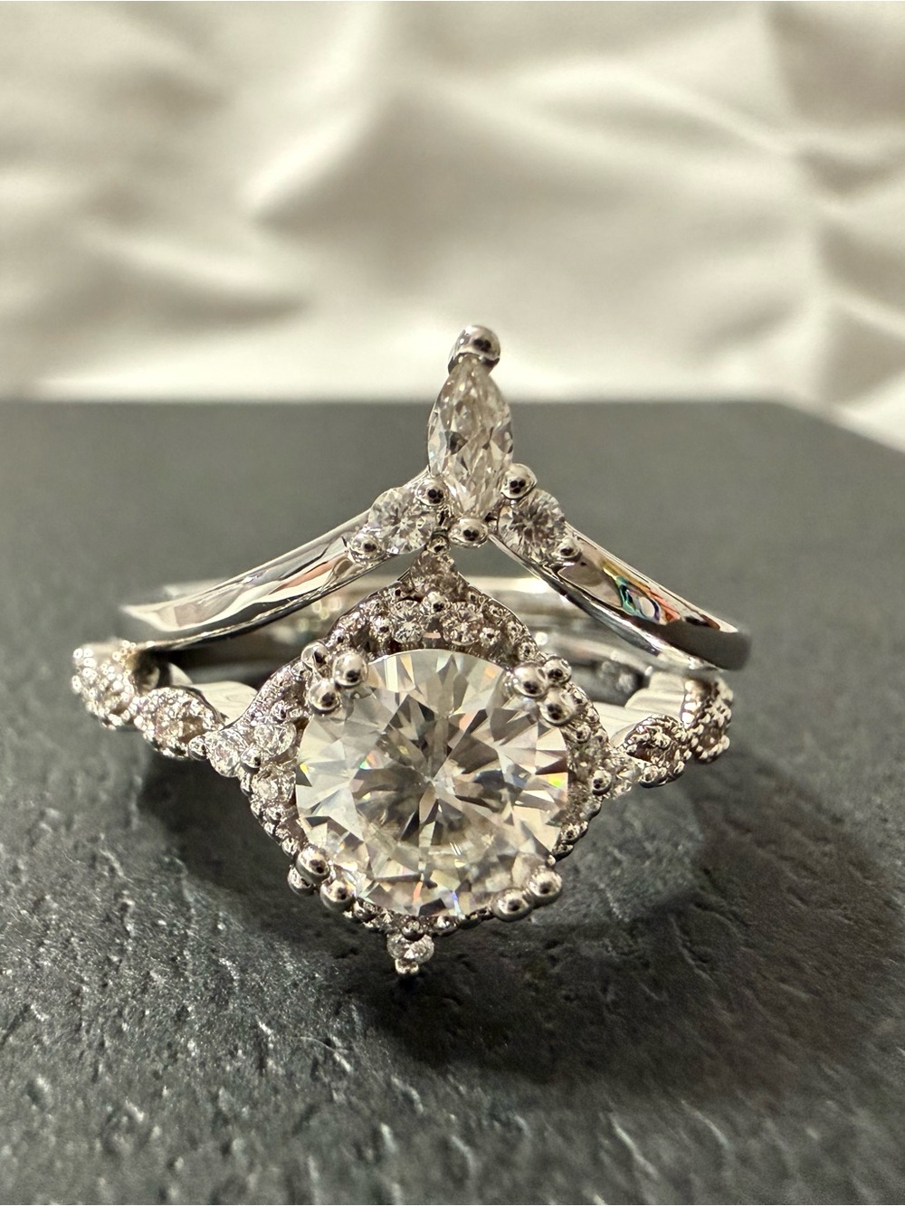Size 6 Vintage-Inspired Moissanite Round Cut Halo Engagement Ring Set in White